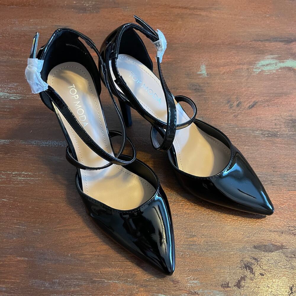 NWT TOP MODA Women's Stiletto Monroe-5 Verniz High Heels Ankle Strap Size 7